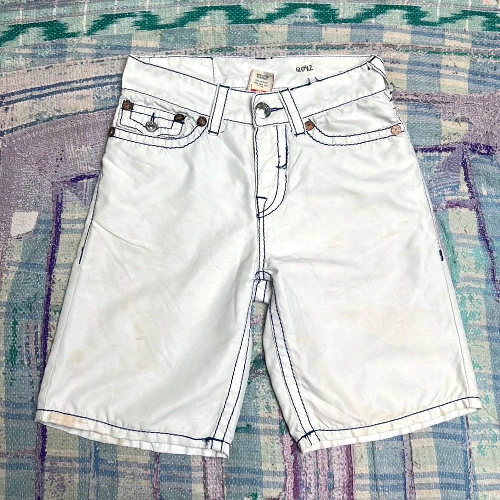 MENS VINTAGE TRUE RELIGION BOARD SHORTS SWIM TRUNKS BATHING SUIT 30 READ
